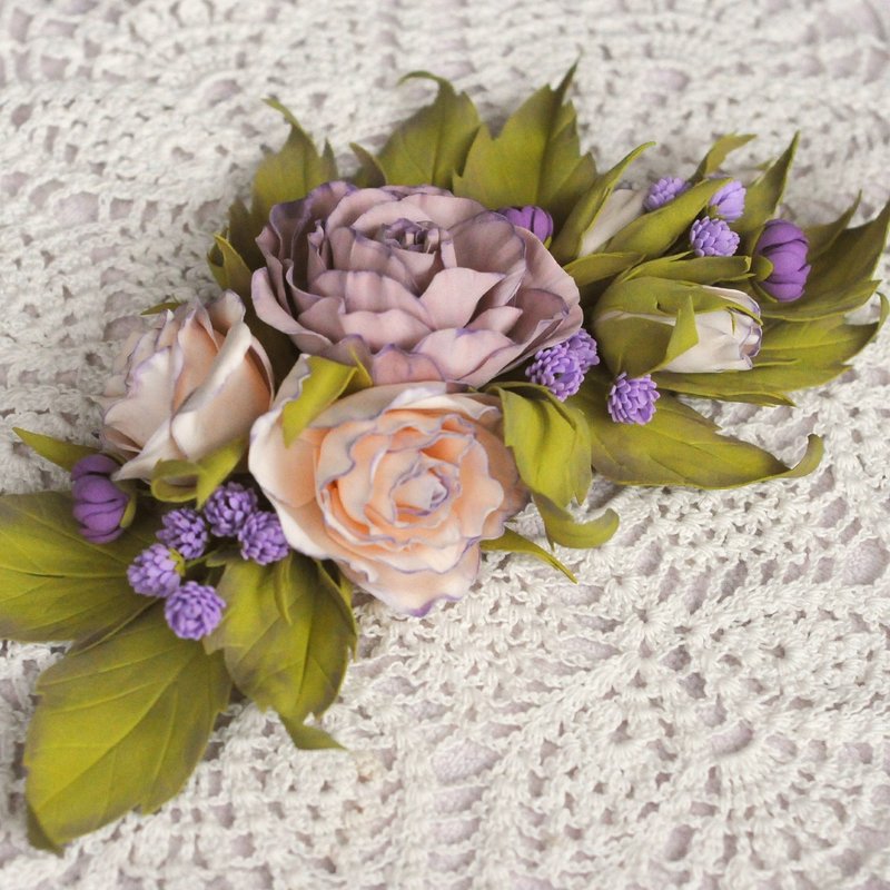 Handmade rose flowers brooch, Corsage brooch floral, Colorful pin brooch, 胸針花卉 - 耳環/耳夾/耳骨夾 - 其他材質 多色