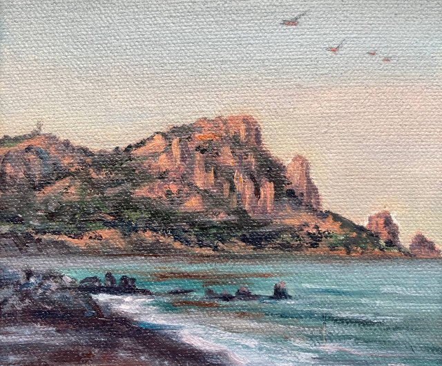 絵画油絵風景画越前海岸ミニ美