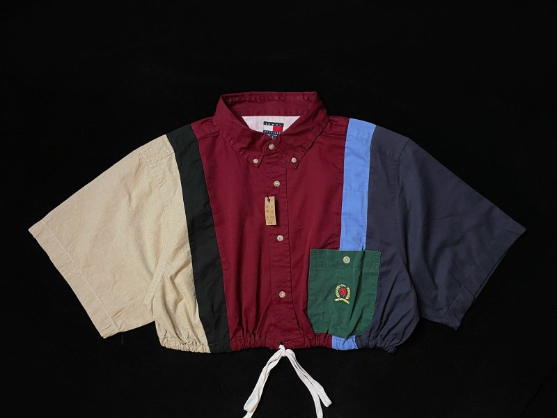 REGETHER 古著改製TOMMY HILFIGER 拼接縮腰襯衫-04 - 女襯衫 - 棉．麻 多色