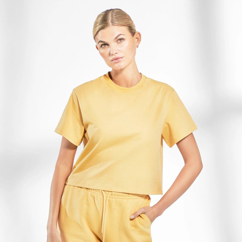 Crop Tee by Biderman 有機棉女用短身圓領T - 米黃 - 女 T 恤 - 棉．麻 黃色