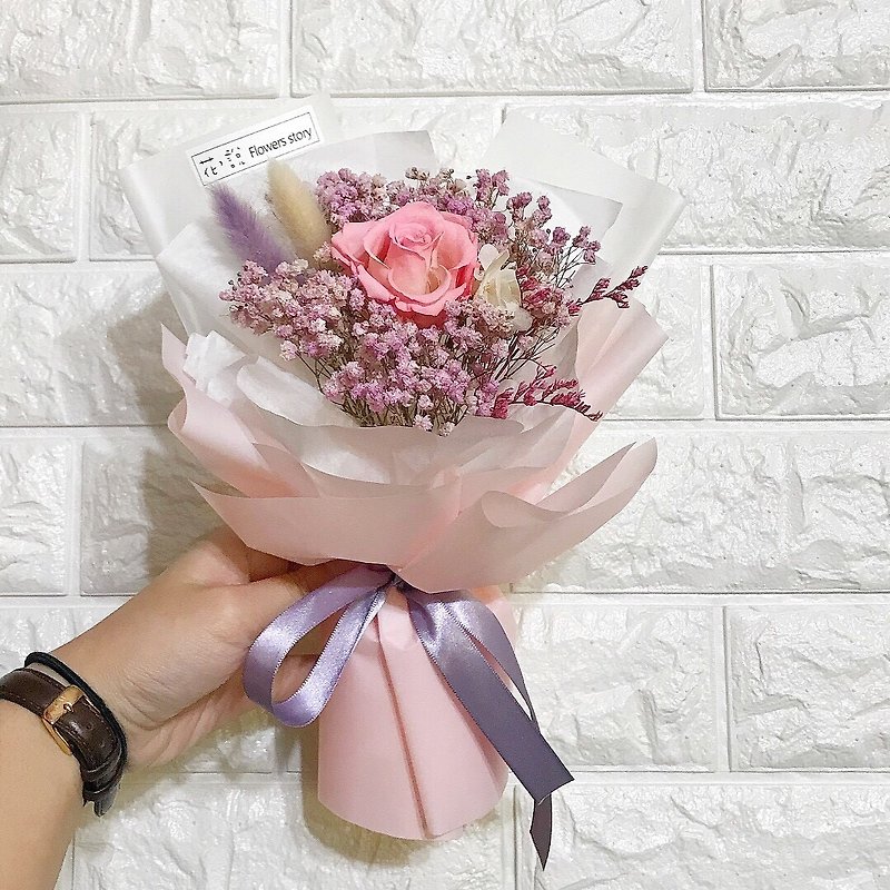 Girl Heart-Pink and Purple Color Preserved Rose Bouquet - ช่อดอกไม้แห้ง - พืช/ดอกไม้ สึชมพู