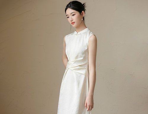 初蟬 新中式 改良提花旗袍收腰顯瘦中國風洋裝