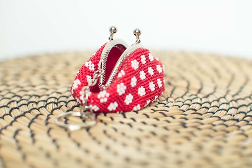 BagsArtDeco 白色波點紅色珠飾零錢包