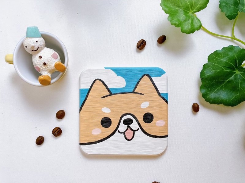 【療癒珪藻土杯墊】柴柴柴犬 - 杯墊 - 其他材質 藍色