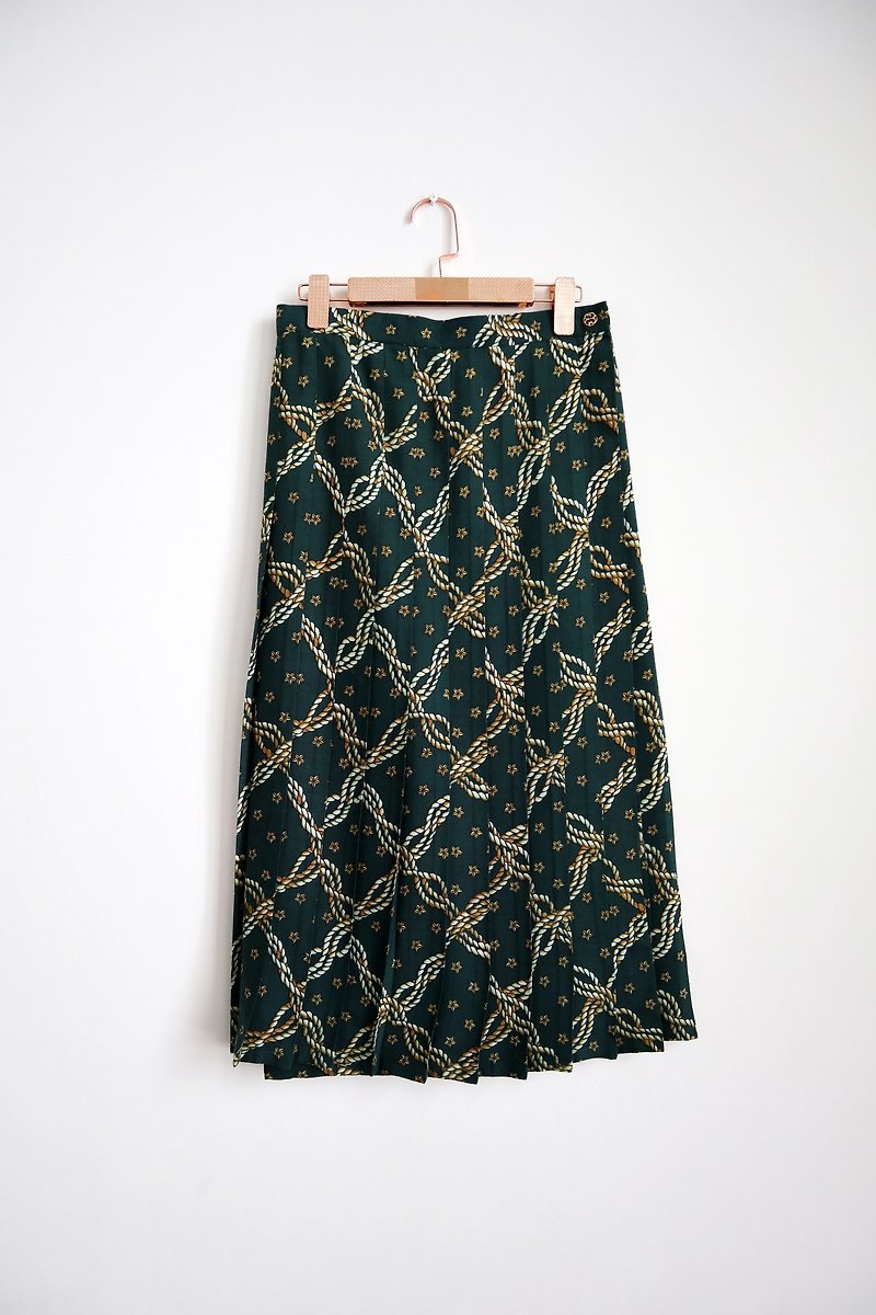 カボチャヴィンテージ。ヴィンテージプリーツスカートを印刷 - スカート - ウール グリーン