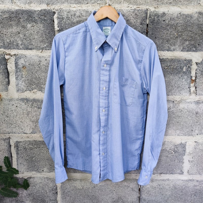 Vintage Brooks Brothers Brooks Brooks Cloth Button Down Blue Cotton Blend Shirt - 男襯衫/休閒襯衫 - 棉．麻 藍色