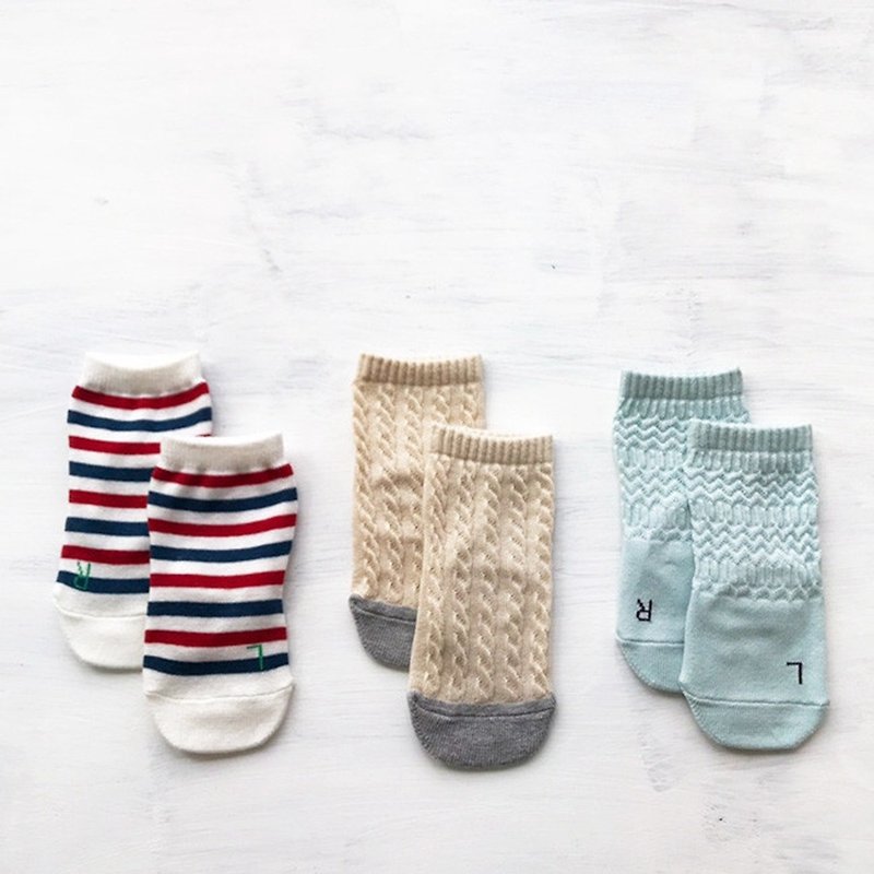 日本製Knock Knock 海軍風止滑兒童襪3入組 寶寶襪 - 嬰兒襪子 - 棉．麻 多色