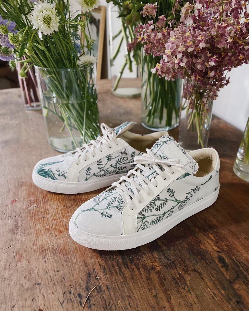 CLAVESTEP X SYBIL-HO - sneakers white green grass flower - รองเท้าลำลองผู้หญิง - หนังแท้ สีเขียว