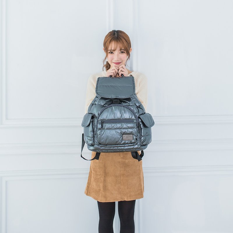 Classic plain section 【Super storage multi-compartment bag】 Behind the backpack - bright gray - กระเป๋าคุณแม่ - เส้นใยสังเคราะห์ สีเทา