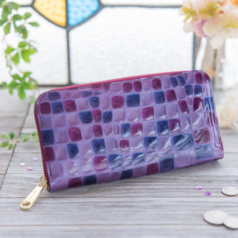 日本製造　牛皮　錢包　 彩色玻璃　紫色　made in JAPAN handmade leather wallet - 錢包/皮夾/長短夾 - 真皮 紫色