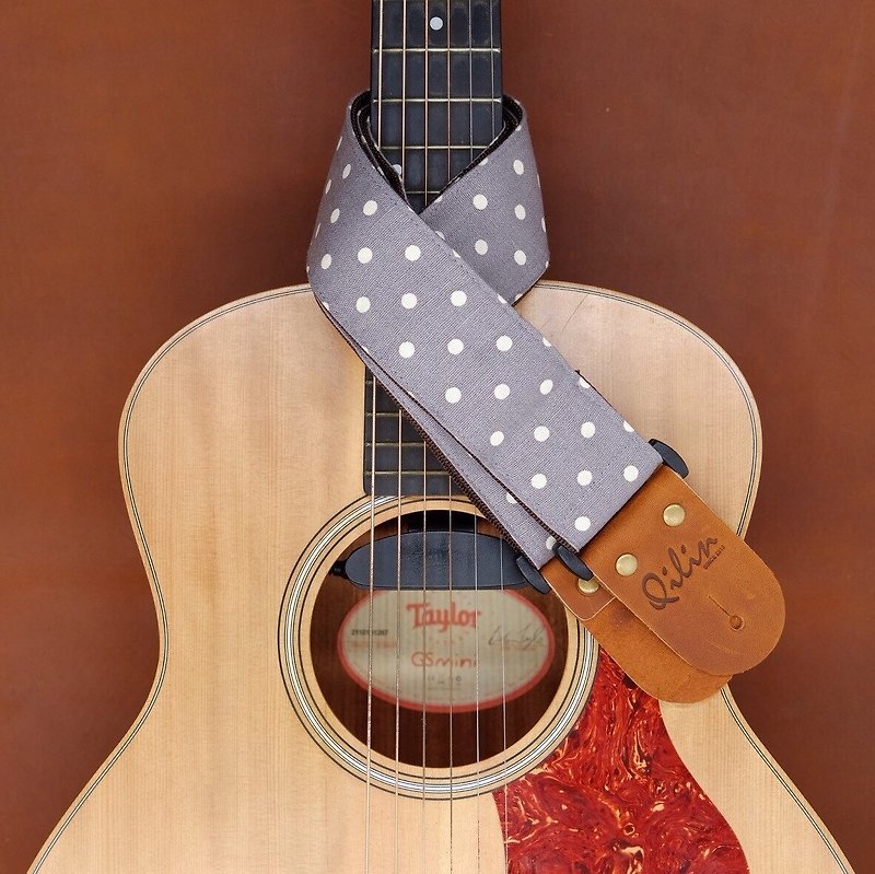 Grey Polka Dot Guitar Strap - Guitars & Music Instruments - Genuine Leather Gray
