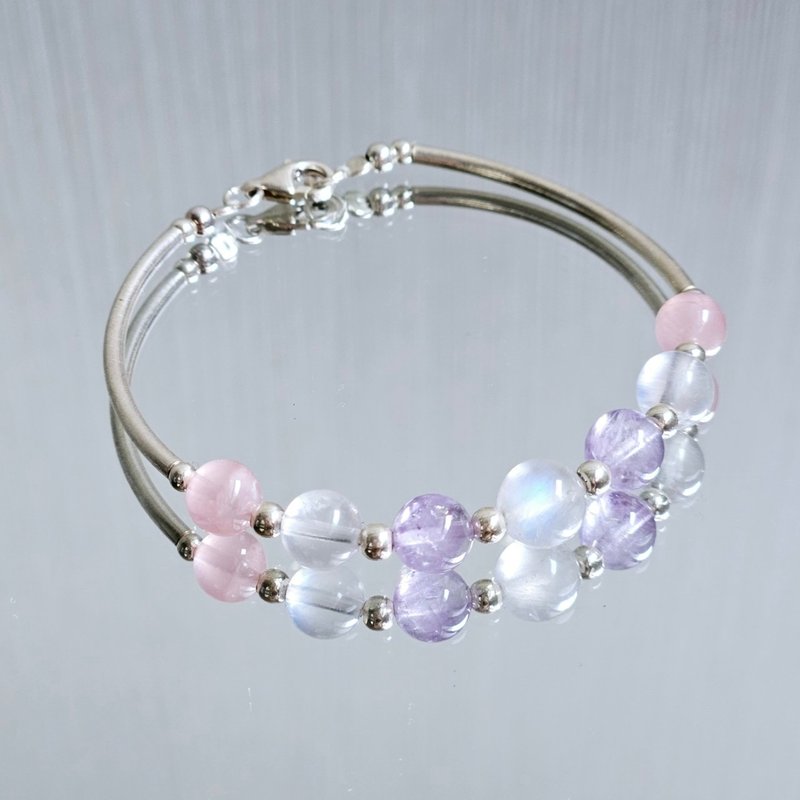 s925 sterling silver rose quartz moonstone lavender amethyst bracelet | handmade custom bracelet necklace - สร้อยข้อมือ - คริสตัล 