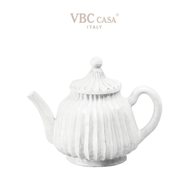 Italy VBC casa │ Stripe series 850 ml flower teapot / pure white - Teapots & Teacups - Pottery White
