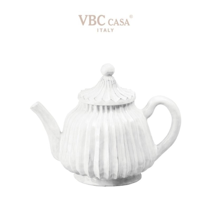 義大利VBC casa純白色條紋系列 850ml花茶壺(28.7盎司) - 茶壺/茶杯/茶具 - 陶 白色