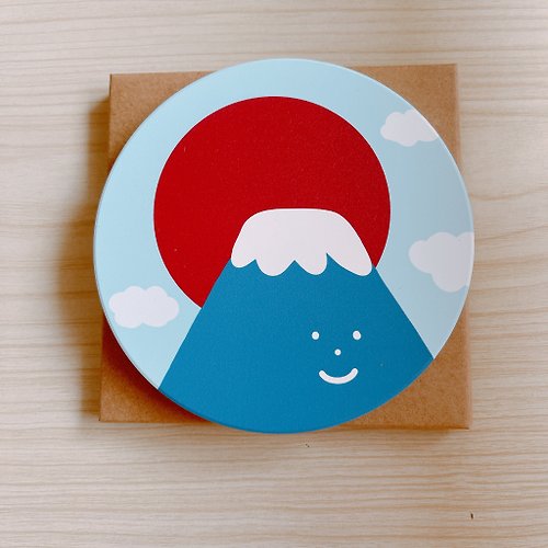 米利工作室 微笑 富士山 圓形 吸水杯墊