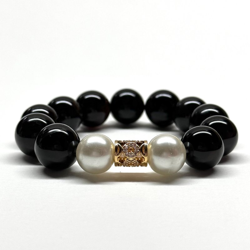 [Approximately] Black Onyx Freshwater Pearl 18K Gold Plated Bracelet Anti-Villain Safety [Leo and Virgo | August] - สร้อยข้อมือ - เครื่องประดับพลอย สีดำ