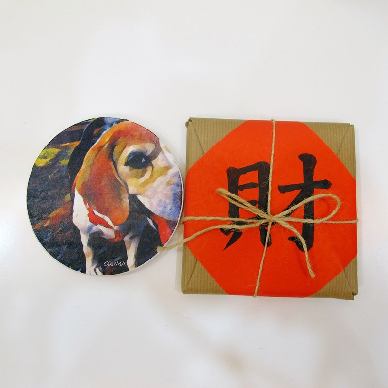 Oil painting style ceramic absorbent coaster Migru Q will bring wealth - ที่รองแก้ว - ดินเผา หลากหลายสี