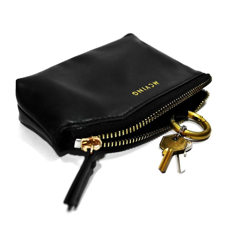 Black Italian leather SIM key case - กระเป๋าใส่เหรียญ - หนังแท้ สีดำ