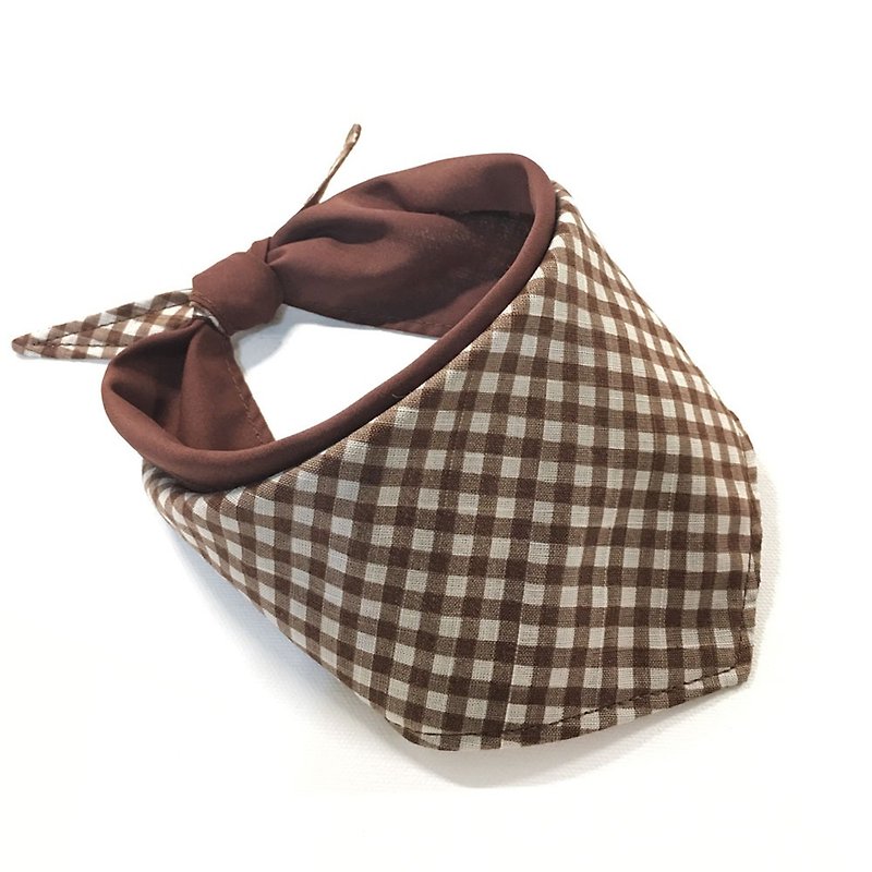Dog exclusive scarf - customized (small dog) - coffee grid - Collars & Leashes - Cotton & Hemp Brown