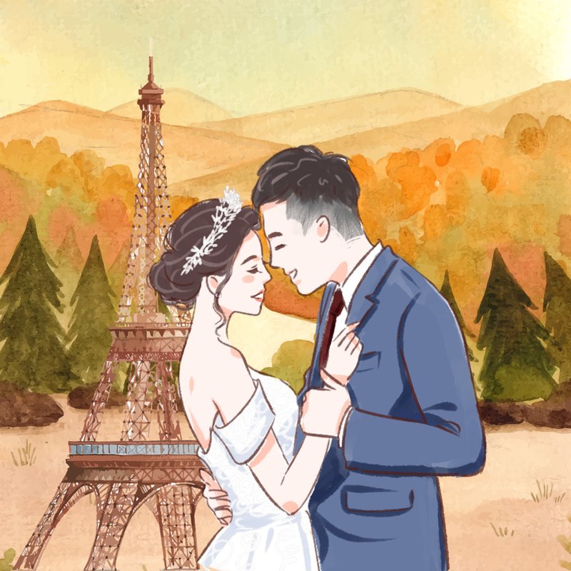 【客製似顏繪】手繪人像 情侶婚紗婚照 韓式畫風 ⋯HG韓風半身⋯ - 似顏繪/客製畫 - 其他材質 