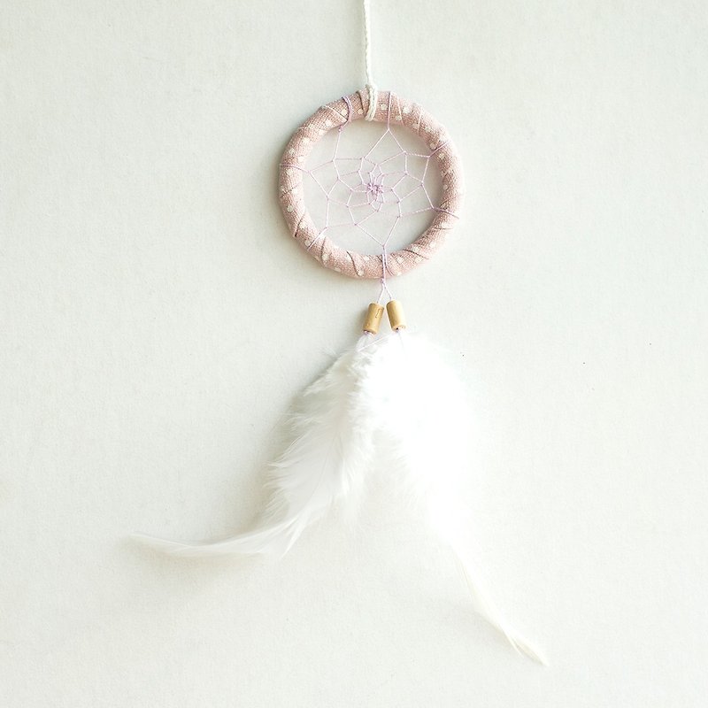 水玉點點 淺粉紅色(丹寧風格) - 捕夢網 迷你版(5cm) -生日禮物 - 吊飾 - 其他材質 粉紅色