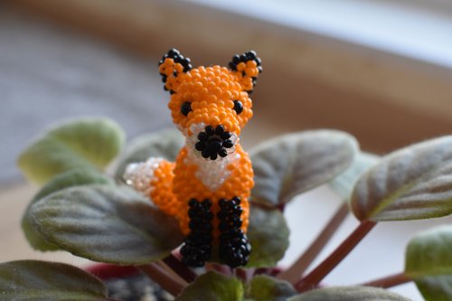 Beaded animals, beaded keychain, bead animals, beaded fox, beaded