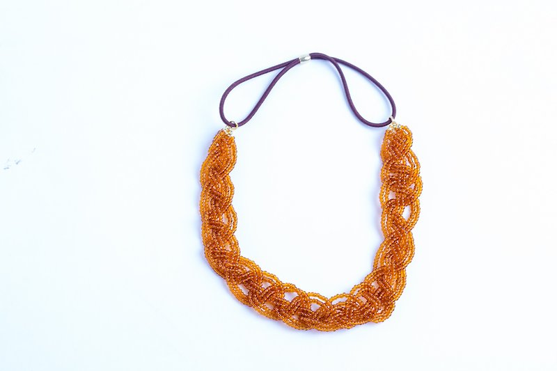 beads headband　amber　wide - เครื่องประดับผม - ยาง สีนำ้ตาล