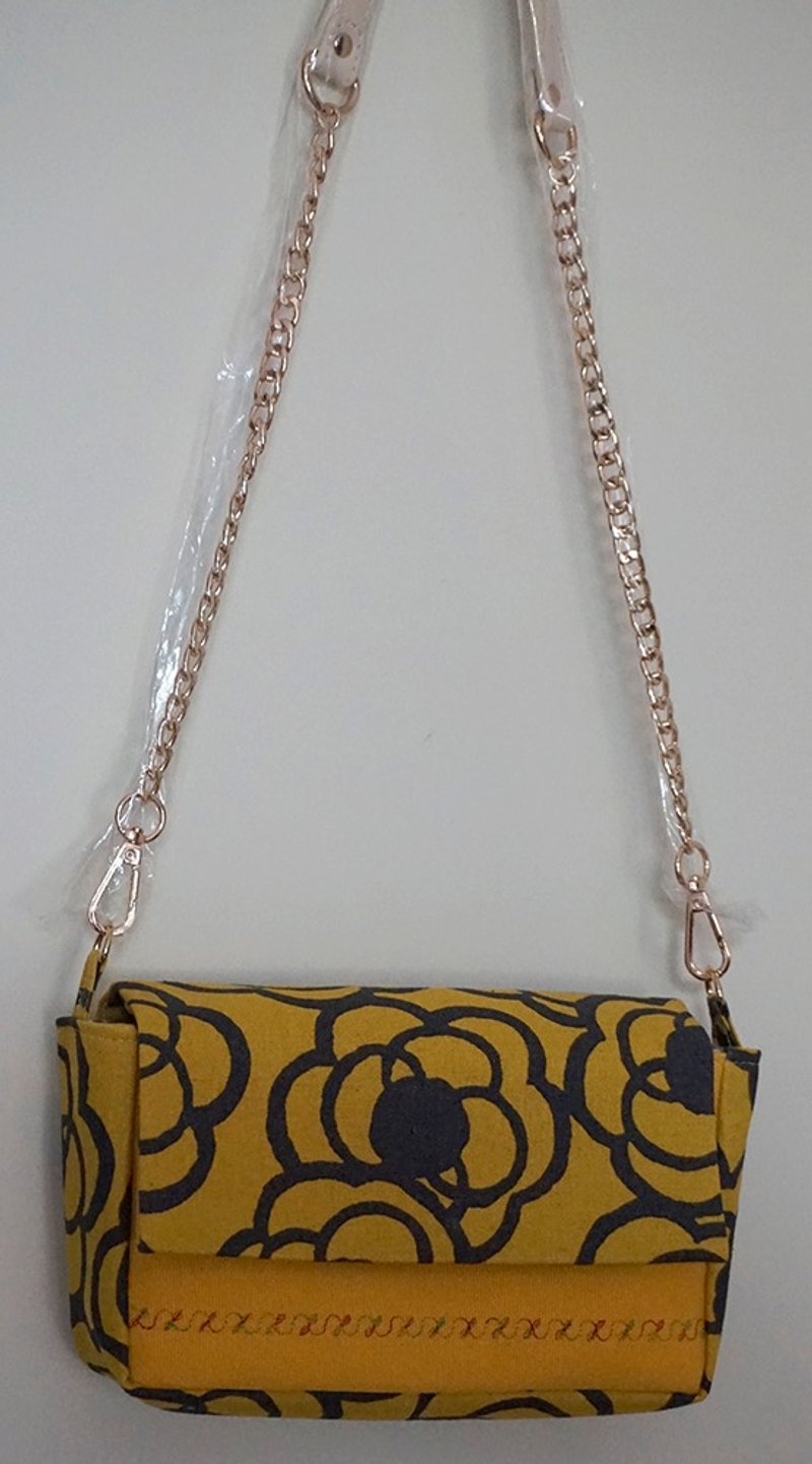 黃色刺繡方形側肩包斜肩包挎包 - 側背包/斜背包 - 棉．麻 黃色
