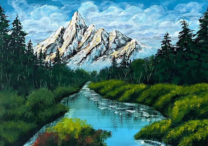 Solar mountains. Mountain landscape. Painting Gouache - ตกแต่งผนัง - กระดาษ 