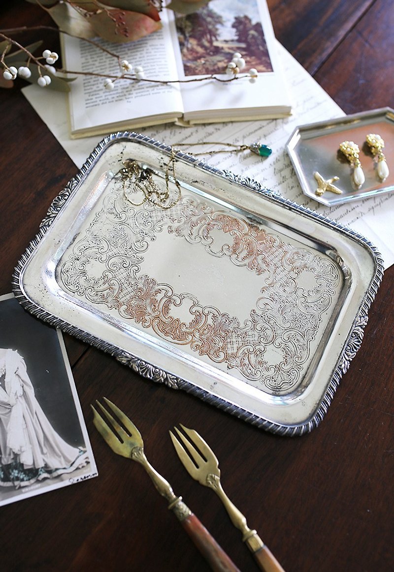 French 1950s retro silver long tray silver plated jewelry plate - Other - Other Metals Silver