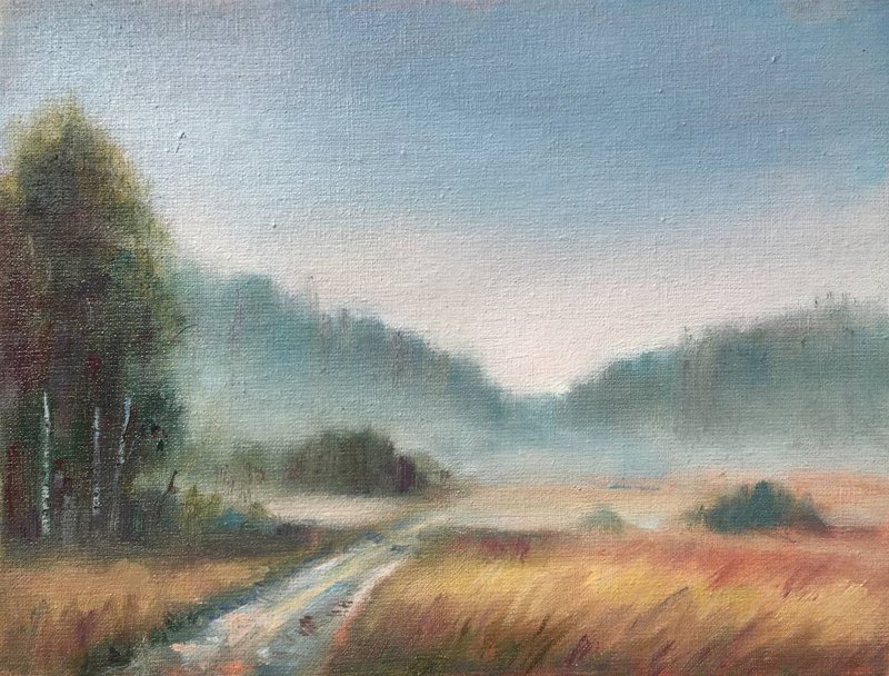 Landscape Original painting antique Moody small art field Wall Art - 壁貼/牆壁裝飾 - 其他材質 銀色