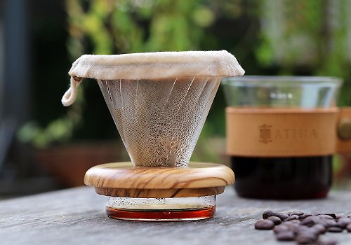 KOH-I-NOOR HARDTMUTH 手沖咖啡隨行握杯套組 真皮原木 棉麻天然濾布 保留咖啡油脂香醇