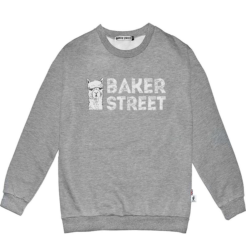 British Fashion Brand -Baker Street- Alpaca Logo Printed Sweatshirt - เสื้อฮู้ด - ผ้าฝ้าย/ผ้าลินิน สีเทา