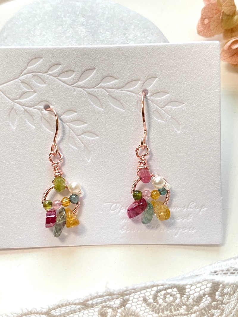 October birthstone tourmaline design earrings Morandi style style - ต่างหู - เครื่องเพชรพลอย หลากหลายสี