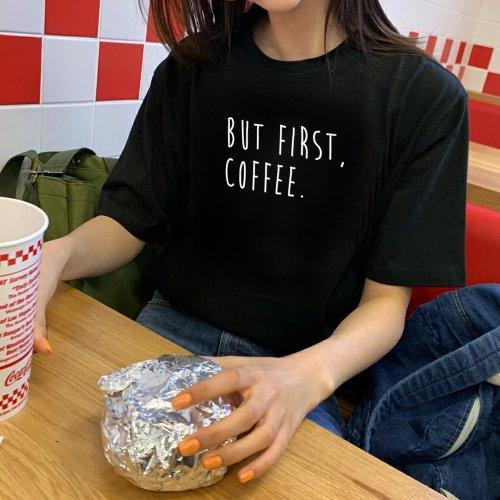 hipster BUT FIRST, COFFEE 短袖T恤 黑色 咖啡文青設計禮物旅行生活格言