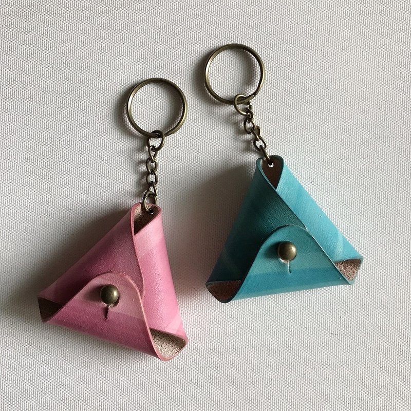 2 into the group _ triangle change key ring _ rouge powder + Lyon blue - Keychains - Genuine Leather Multicolor