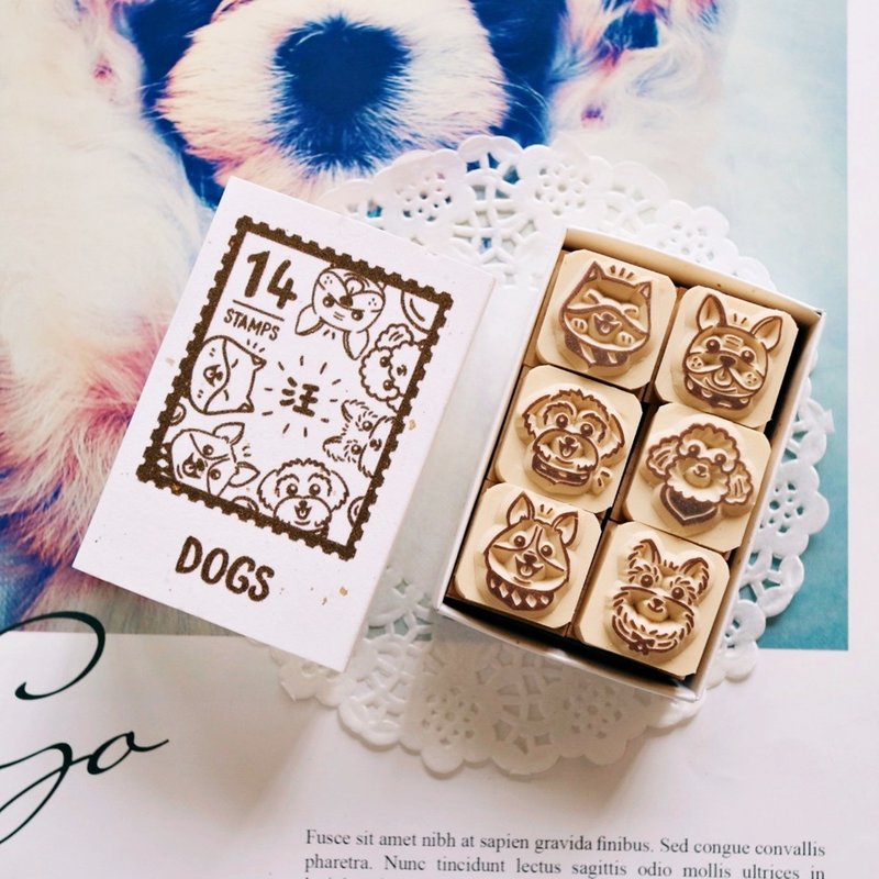 Handbook stamp- V14 dog series matchbox small seal 2X2cm (6 styles) - ตราปั๊ม/สแตมป์/หมึก - ยาง สีนำ้ตาล