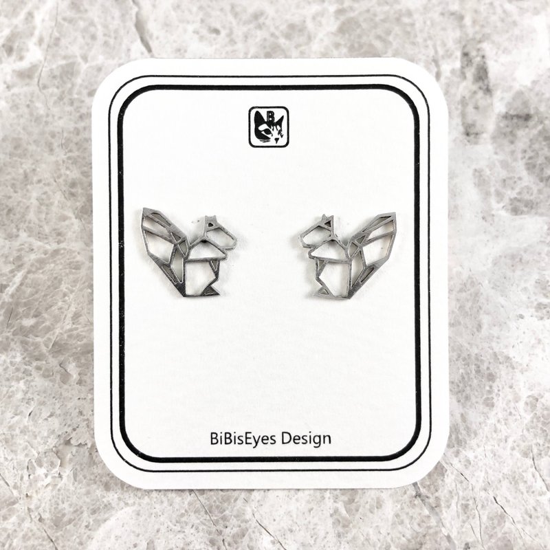 Bibi’s Fun Selection-Origami Series-Squirrel Stainless Steel Earrings - ต่างหู - สแตนเลส 