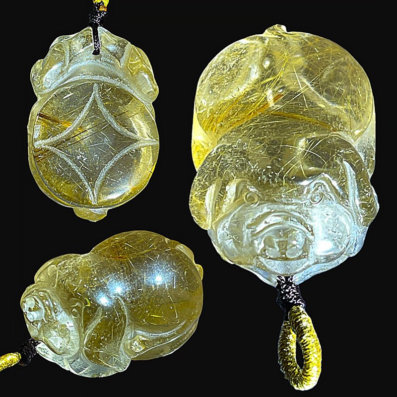 OLINA DESIGN精品頂級超七草莓晶超七紫紅髮六角星藍針金字塔吊墜 - 項鍊 - 水晶 多色