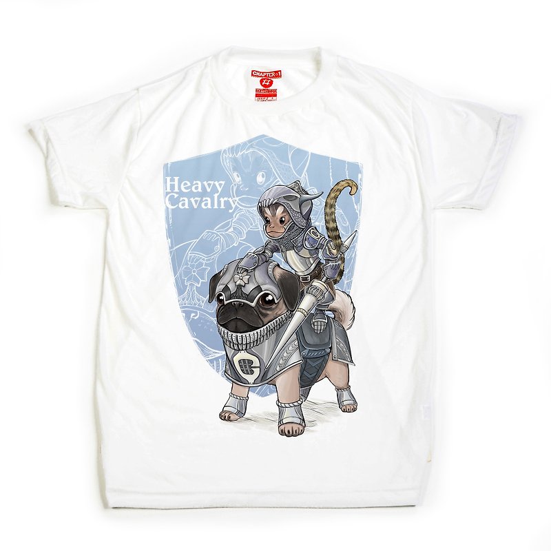 Monkey ride Pug warrior Chapter One T-shirt - 男 T 恤 - 棉．麻 白色