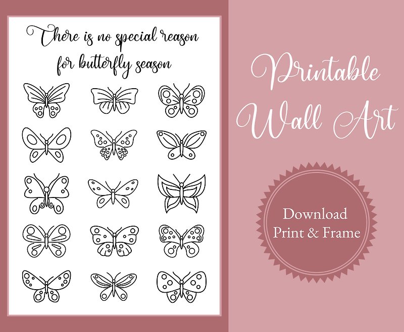 Printable Wall Art - Printable Wall Art Butterfly - Wall Art Printable - ภาพวาดพอร์ทเทรต/ภาพวาด/ภาพประกอบดิจิทัล - วัสดุอื่นๆ 