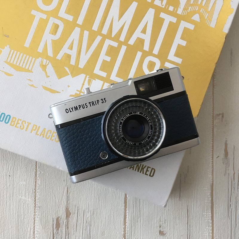 Olympus TRIP 35 Film Camera with  oriental blue genuine leather - Cameras - Other Metals 