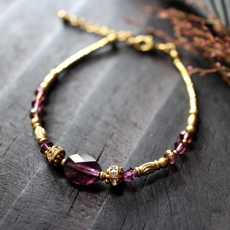 EF Crystal NO. 7 Purple Corrugated Crystal Brass Bracelet - Bracelets - Gemstone Gold