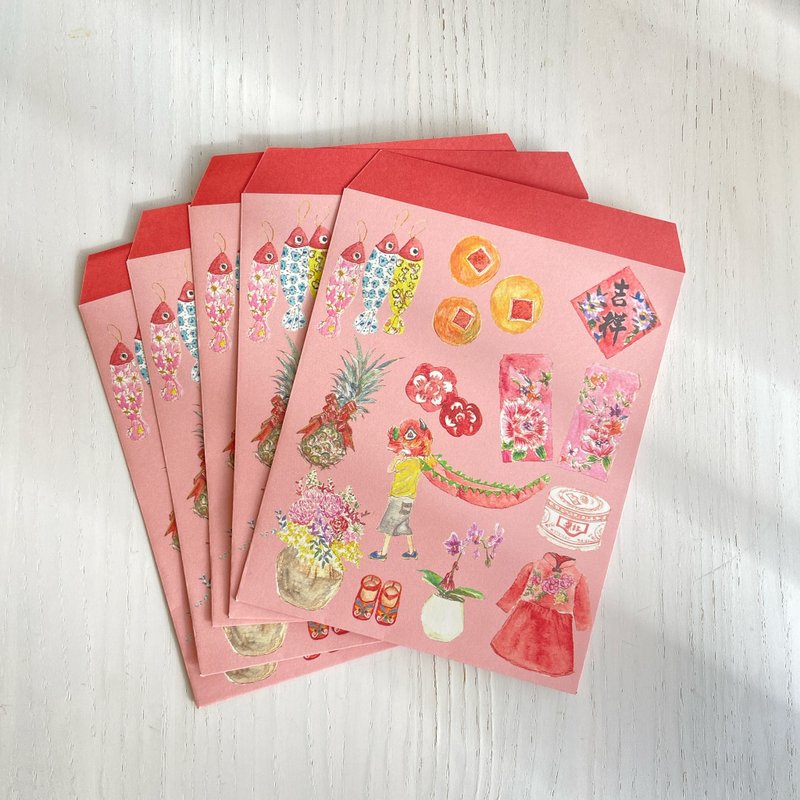 紅包 小信封袋/紅包 5入 - 紅包袋/春聯 - 紙 紅色
