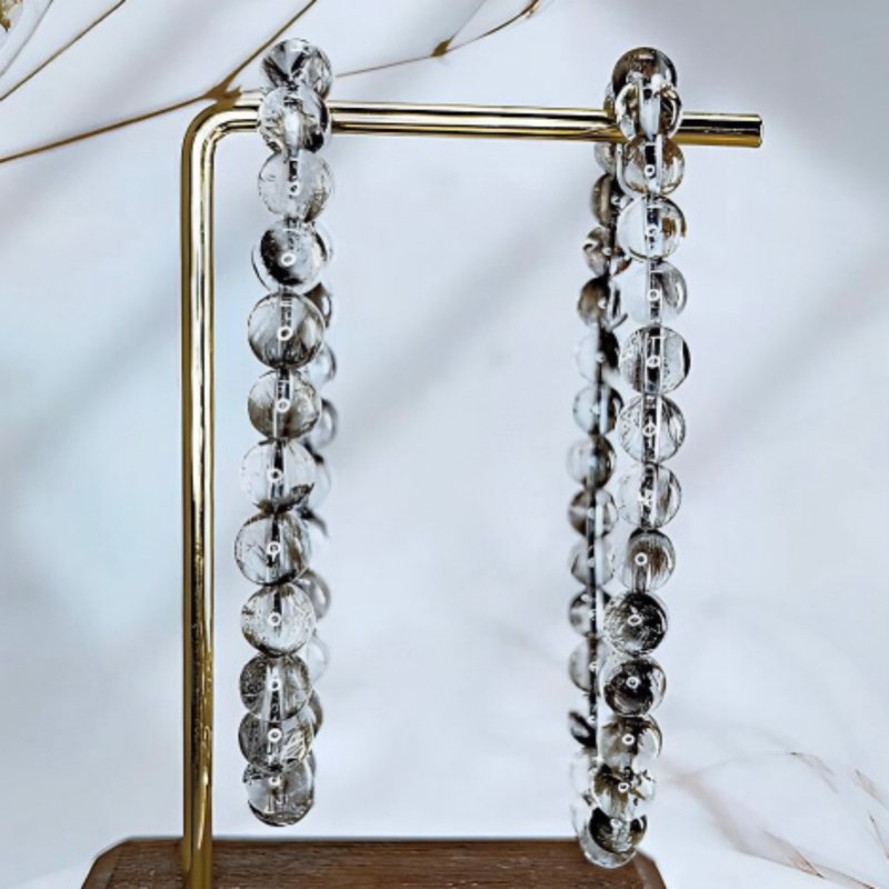 【Black-Silver Super Seven】Premium Natural Dragonfly Wing Shape | Silver Rutilated Quartz Bracelet / One Item One Shoot - สร้อยข้อมือ - คริสตัล สีเงิน