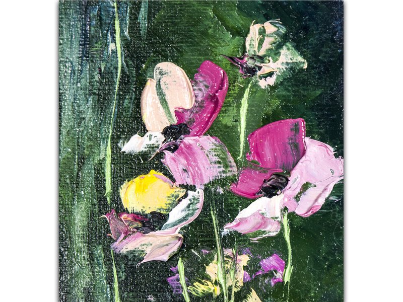 Poppy Painting Impasto Flower Original Art Framed Floral Small Oil Painting - Wall Décor - Other Materials Pink