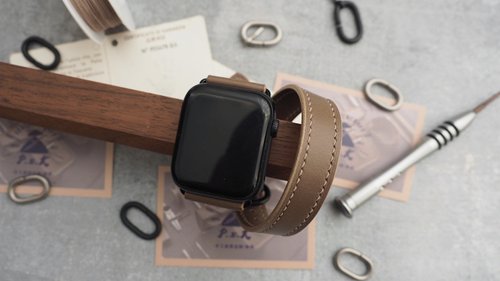 皮俠客PXK手工皮具 純手工牛皮愛馬仕雙圈款蘋果AppleWatch錶帶 客製化刻字禮物 訂製