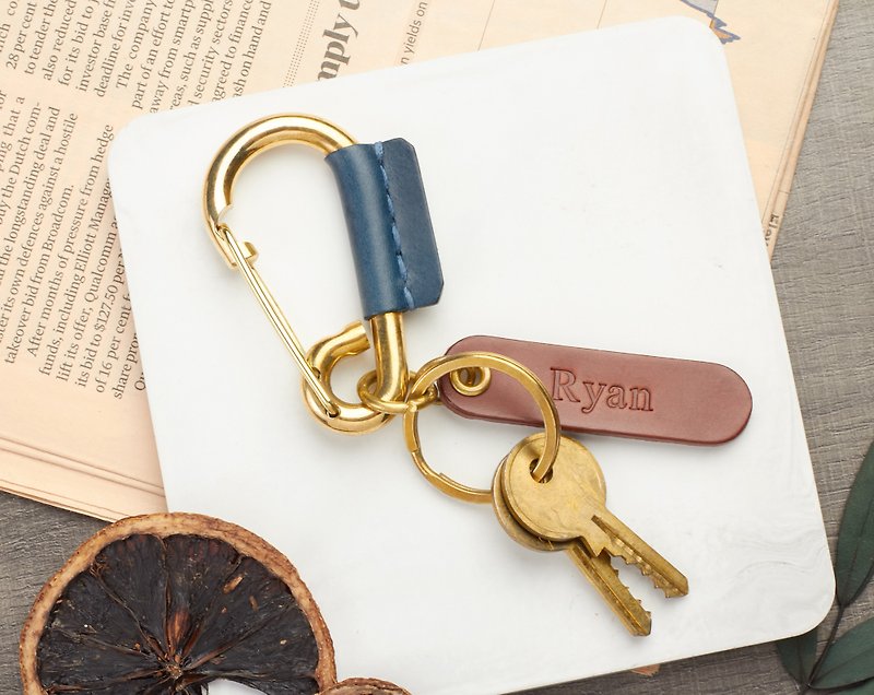個性化皮革包裹黃銅登山扣扣 | 黃銅彈簧扣 - 鑰匙圈/鎖匙扣 - 真皮 咖啡色