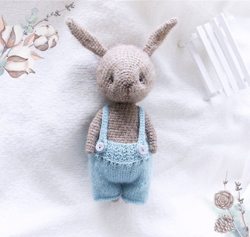 Bunny Rabbit Doll in clothes, Cute gift for kids, Woodland Animal Toy for kids - Kids' Toys - Wool Blue
