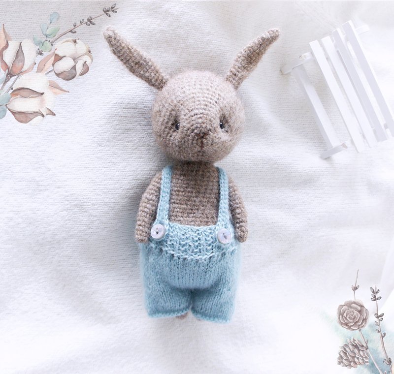 Bunny Rabbit Doll in clothes, Cute gift for kids, Woodland Animal Toy for kids - 寶寶/兒童玩具/玩偶 - 羊毛 藍色